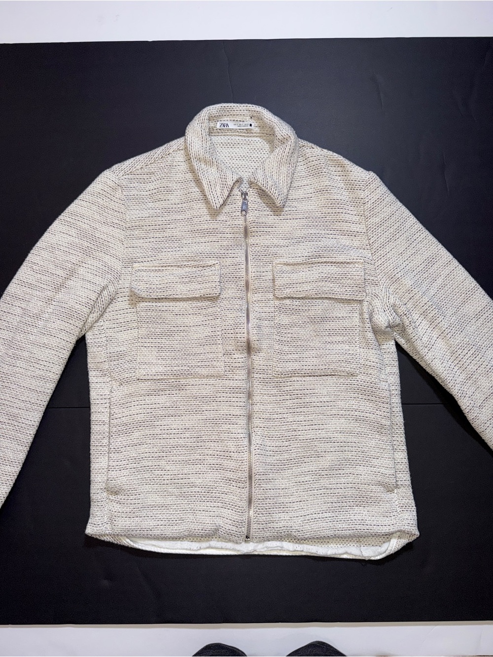 Zara Cream-Tone Knit Zip Jacket